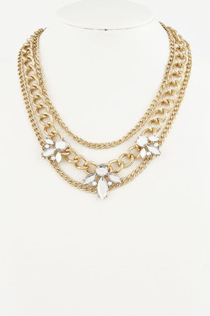 Chained Floral Rhinestone Necklace